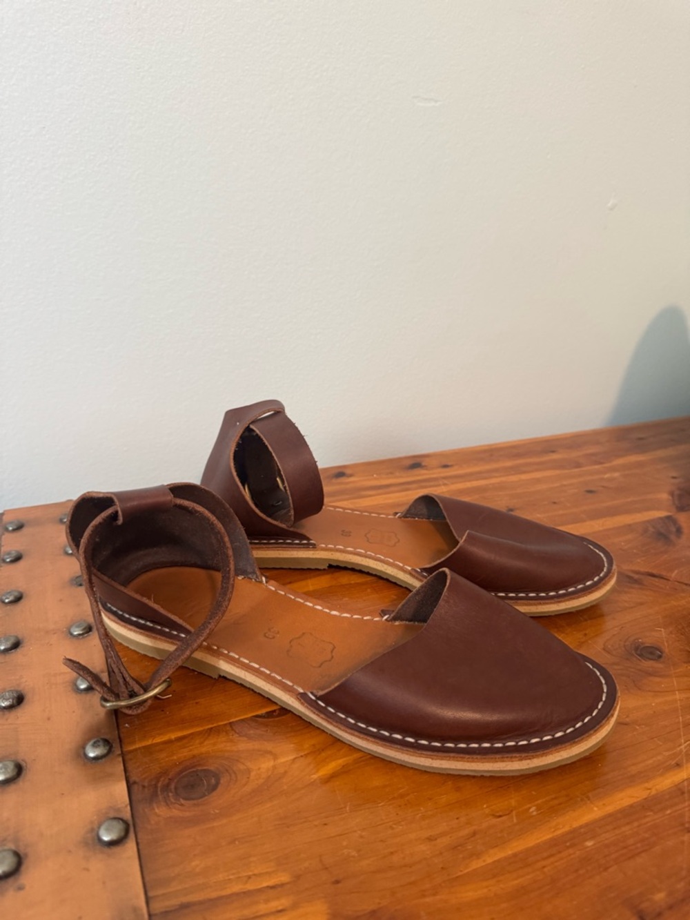 Coupon Violla Brown Leather Flats | Women's Brown Leather Ankle-Strap Flats